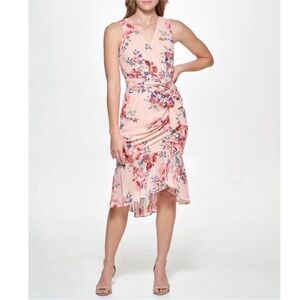 Eliza J Floral Ruched Chiffon Dress